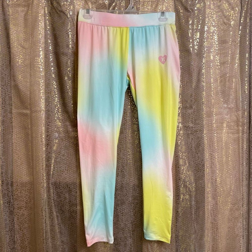 Hurley girls XL pastel pink blue yellow soft leggings, NWT